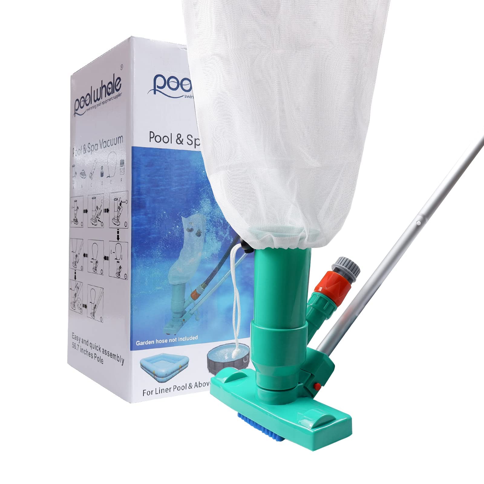PoolWHALE portable vacuum jet cleaner assembled for underwater pool cleaning.