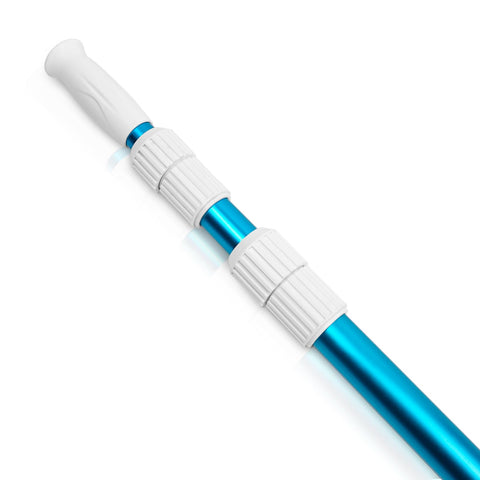 POOLWHALE Premium 15ft telescopic pool pole extended for high-reach cleaning.