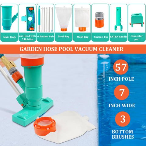 PoolWhale vacuum jet assembly with 6-section pole for extended reach