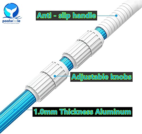 POOLWHALE professional 12ft blue pole locked for stable vacuum head use