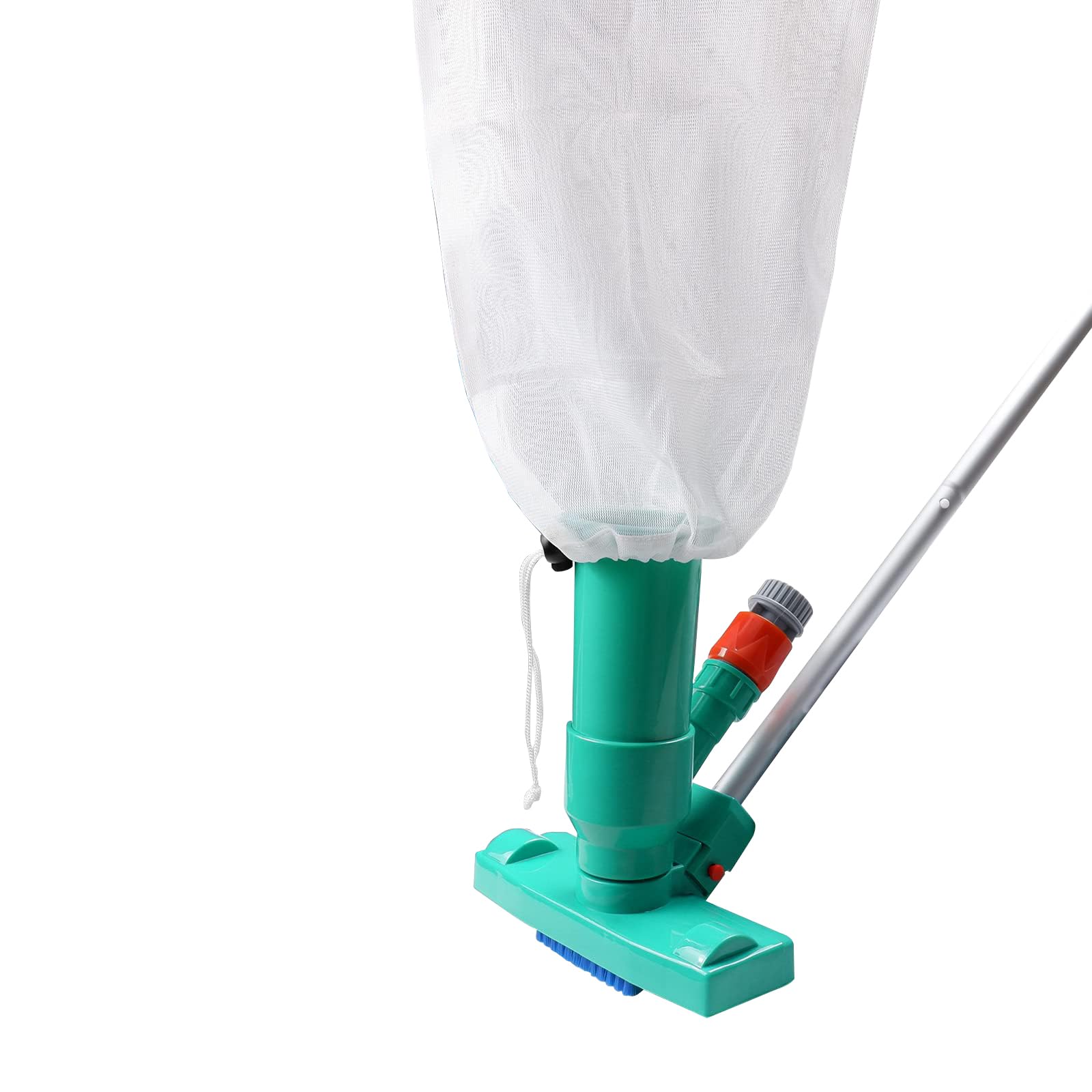 PoolWHALE six-section pole extended to 56.5 inches for thorough reach.