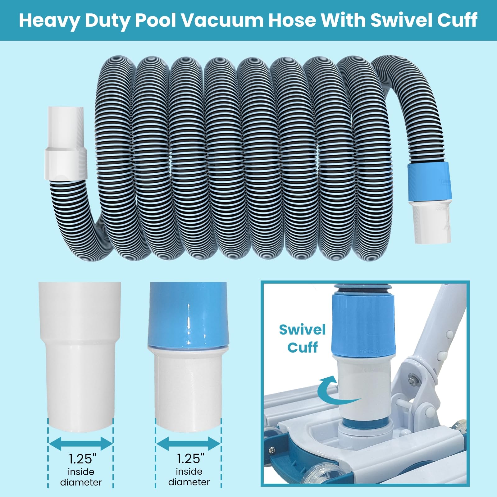 POOLWHALE swivel cuff end prevents hose kinks during cleaning
