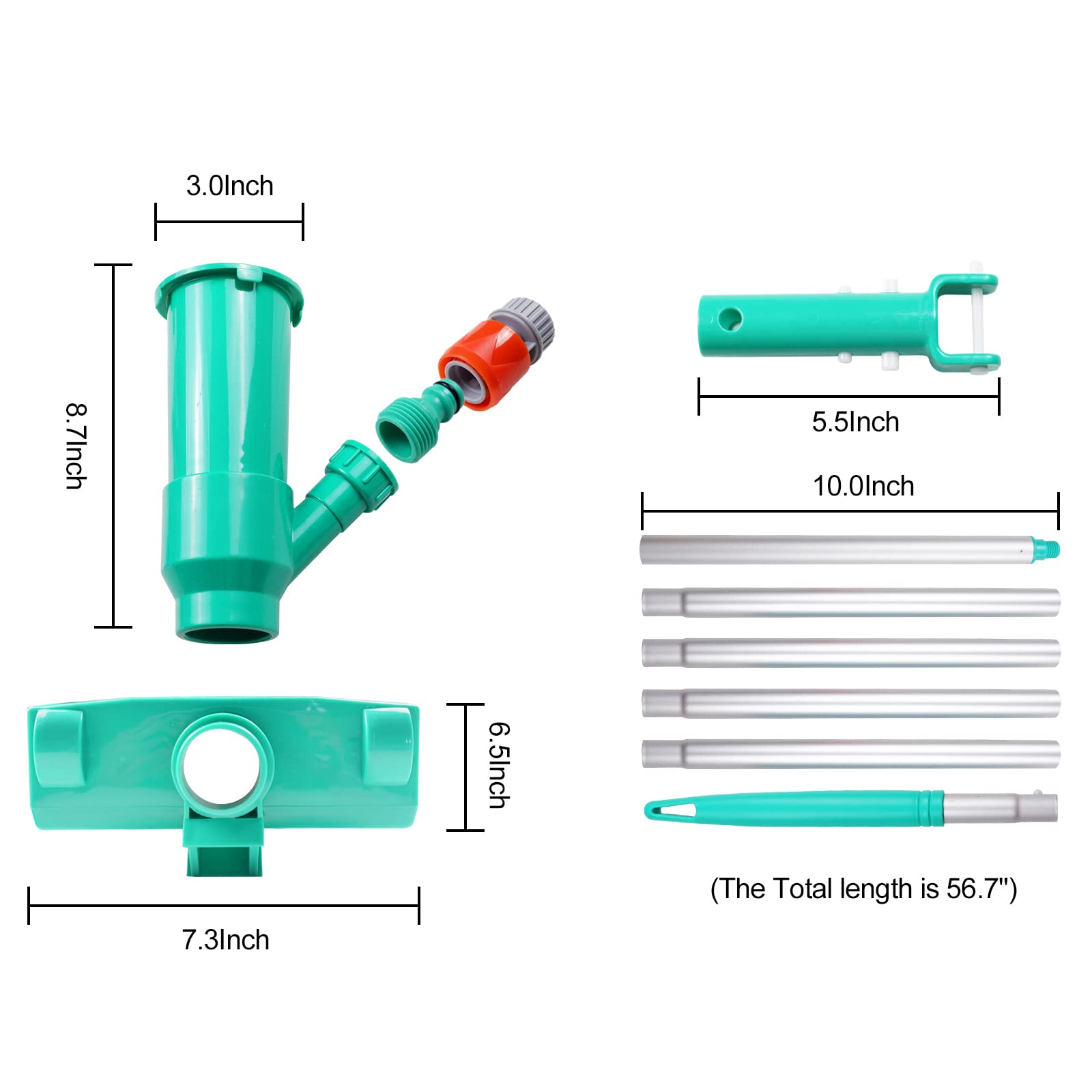 POOLWHALE two-in-one cleaner connects to extension pole.