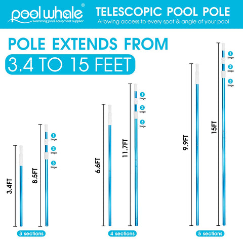 POOLWHALE universal attachment compatibility for nets, skimmers, and brushes.