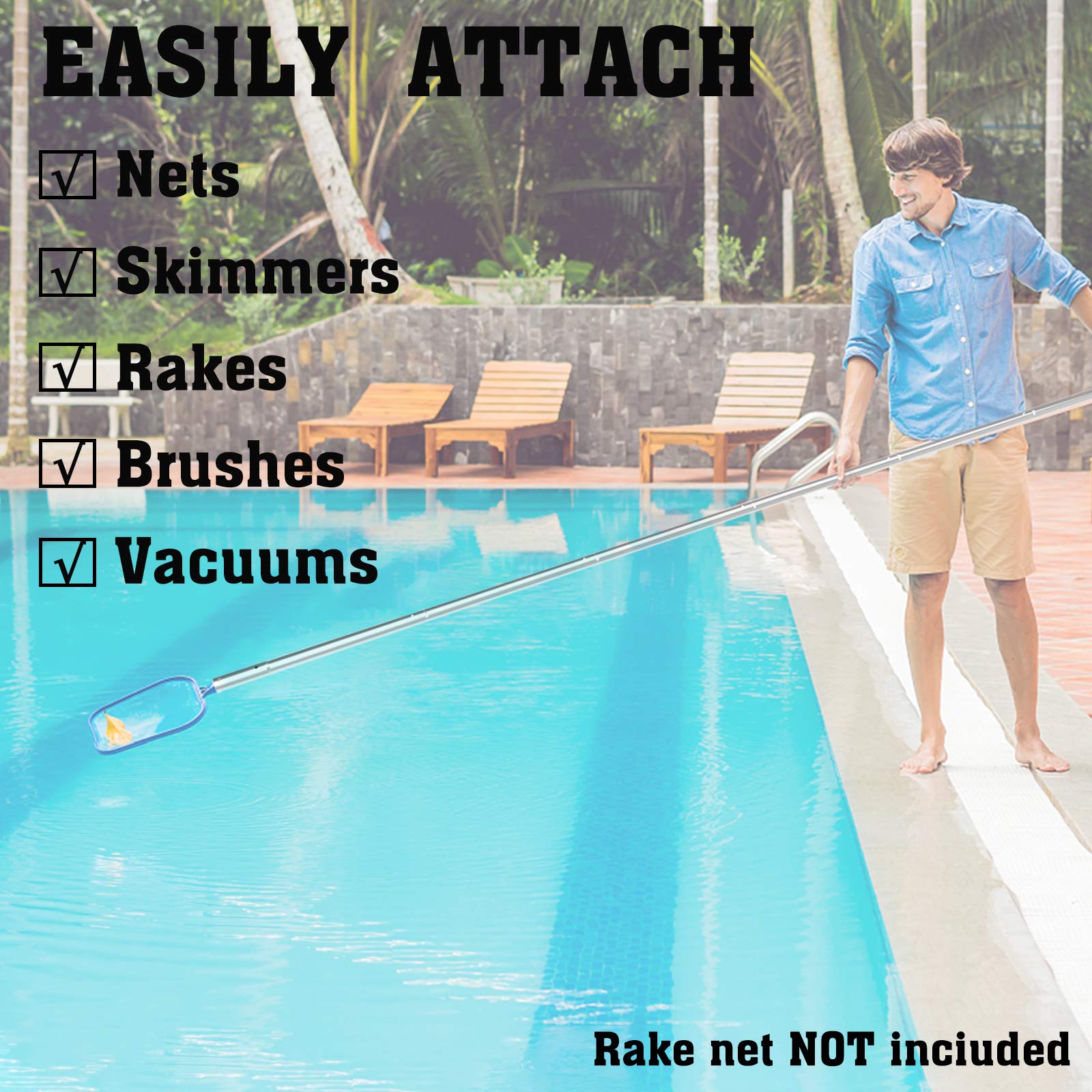 poolwhale universal-compatibility supports nets, skimmers, brushes, and vacuums.