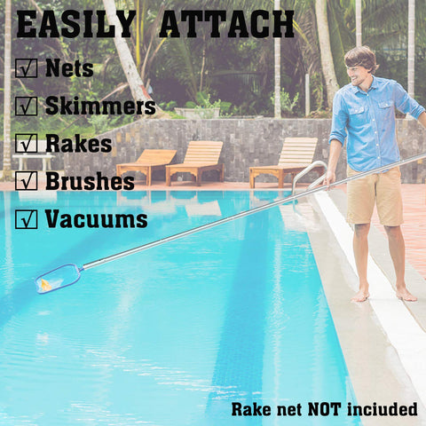 poolwhale universal-compatibility supports nets, skimmers, brushes, and vacuums.