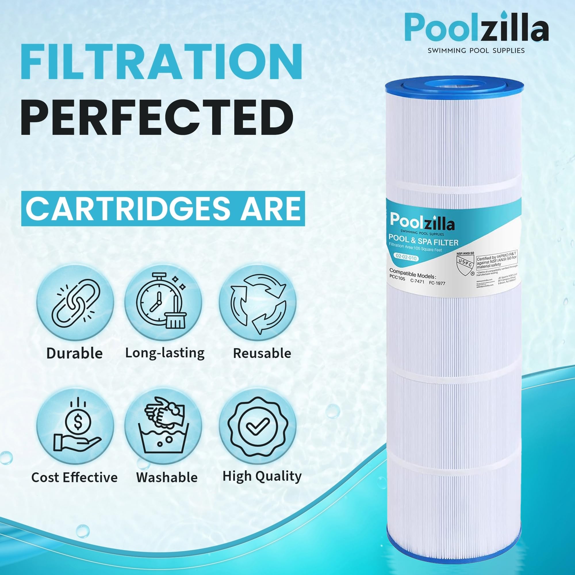 Poolzilla PCC105 long-lasting pleated filter fabric for durability