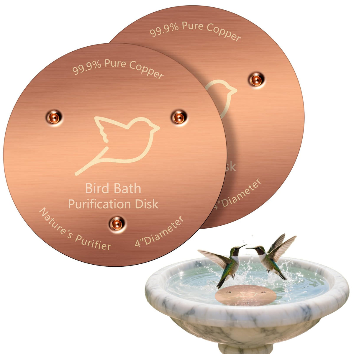 POUMEE bird bath copper disk 4-inch front view for durable outdoor use