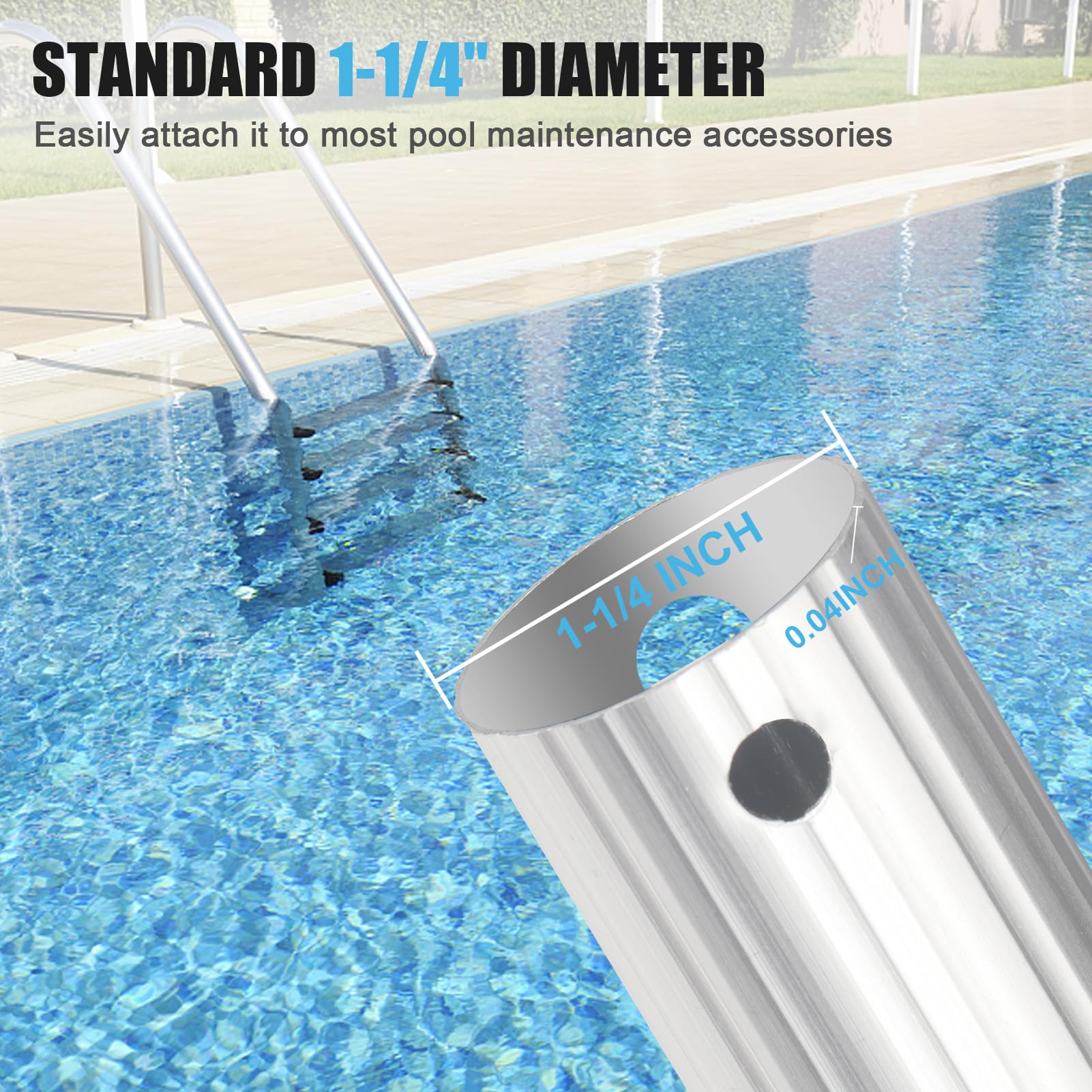 POOPLE Professional 16-foot pool pole with non-slip grip for steady cleaning sessions.