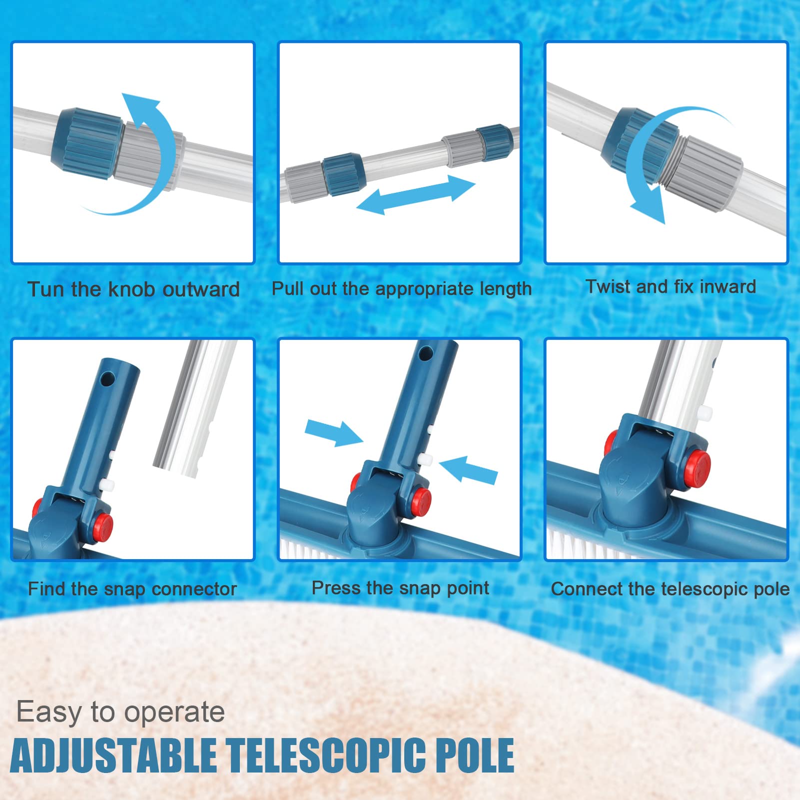 POOPLE Professional 16-foot pool pole made of rust-resistant aluminum for durable outdoor use.