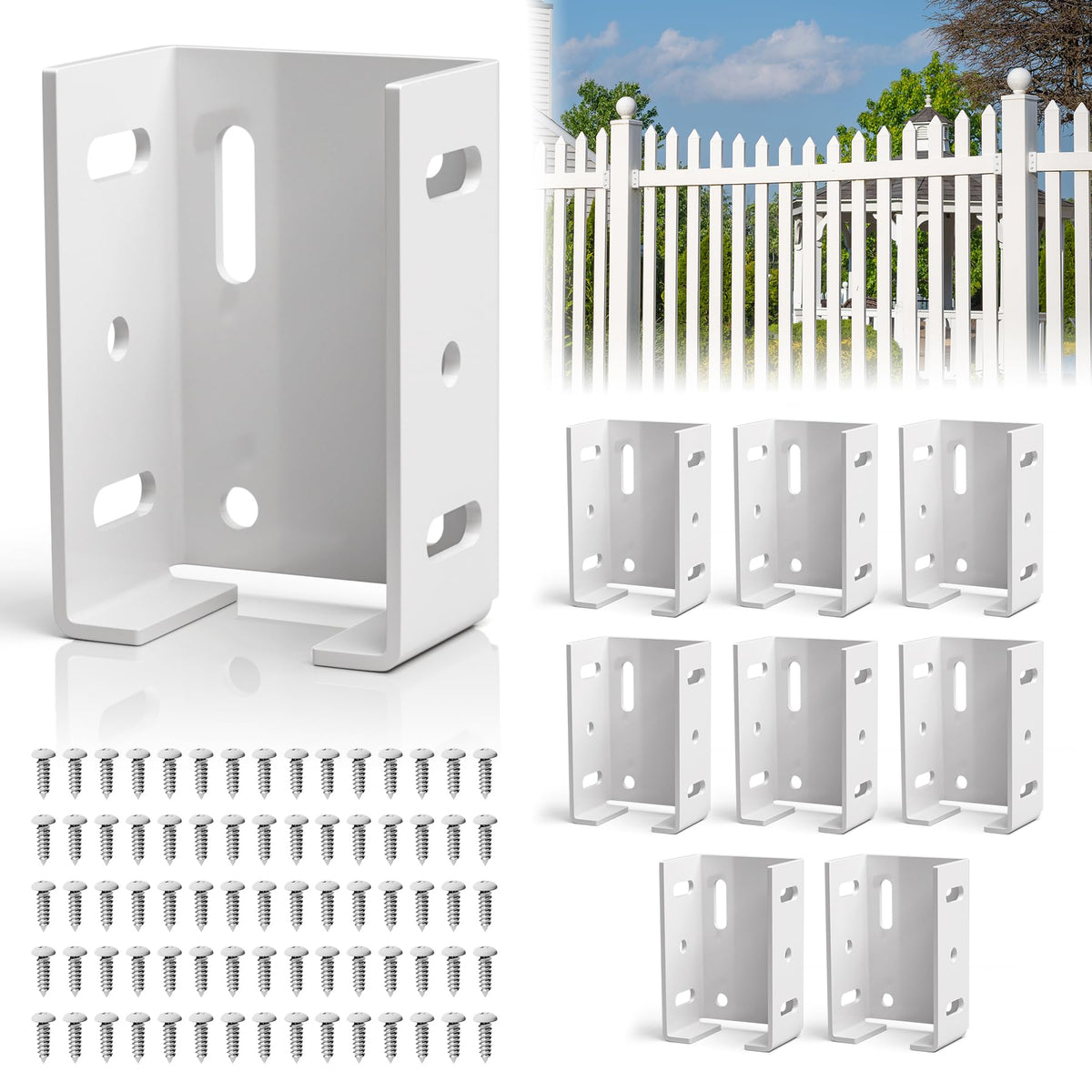 POOWEE white aluminum fence bracket for 2.75-inch rails, durable outdoors