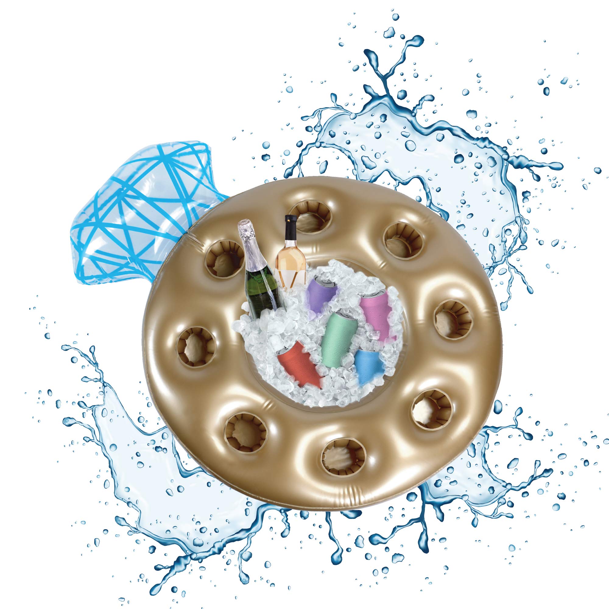 Pop Fizz Designs ring pool bar with drinks, ideal for poolside refreshment.