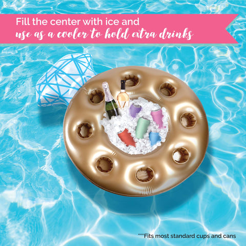 Pop Fizz Designs ring pool bar ice cooler keeps drinks icy and fresh.