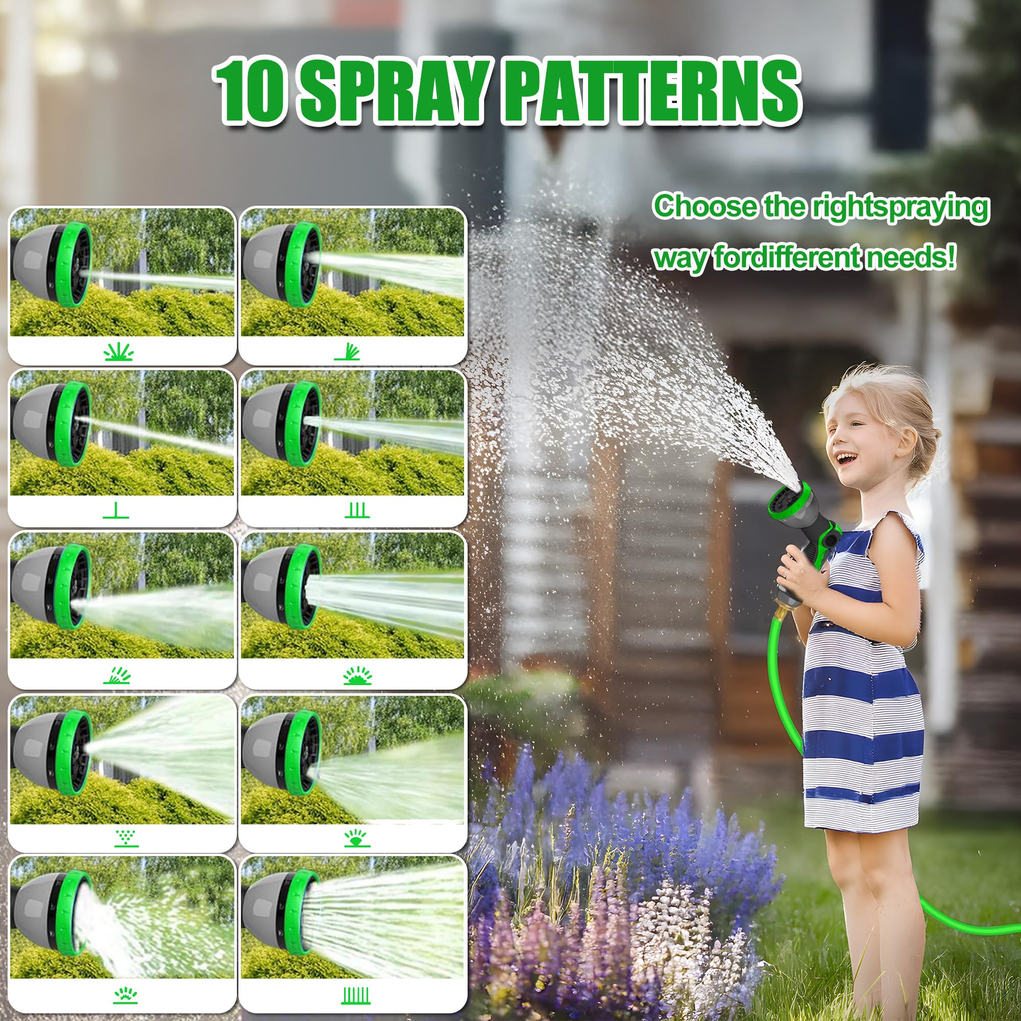 POPBULL 9-pattern spray nozzle offers multiple watering options.