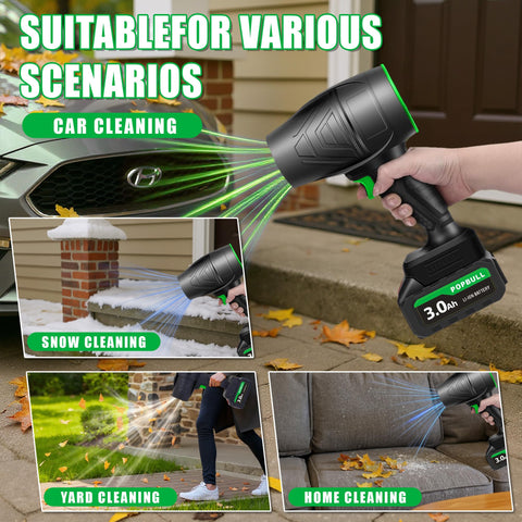 POPBULL Leaf Blower in a backyard setting for patio cleanup.