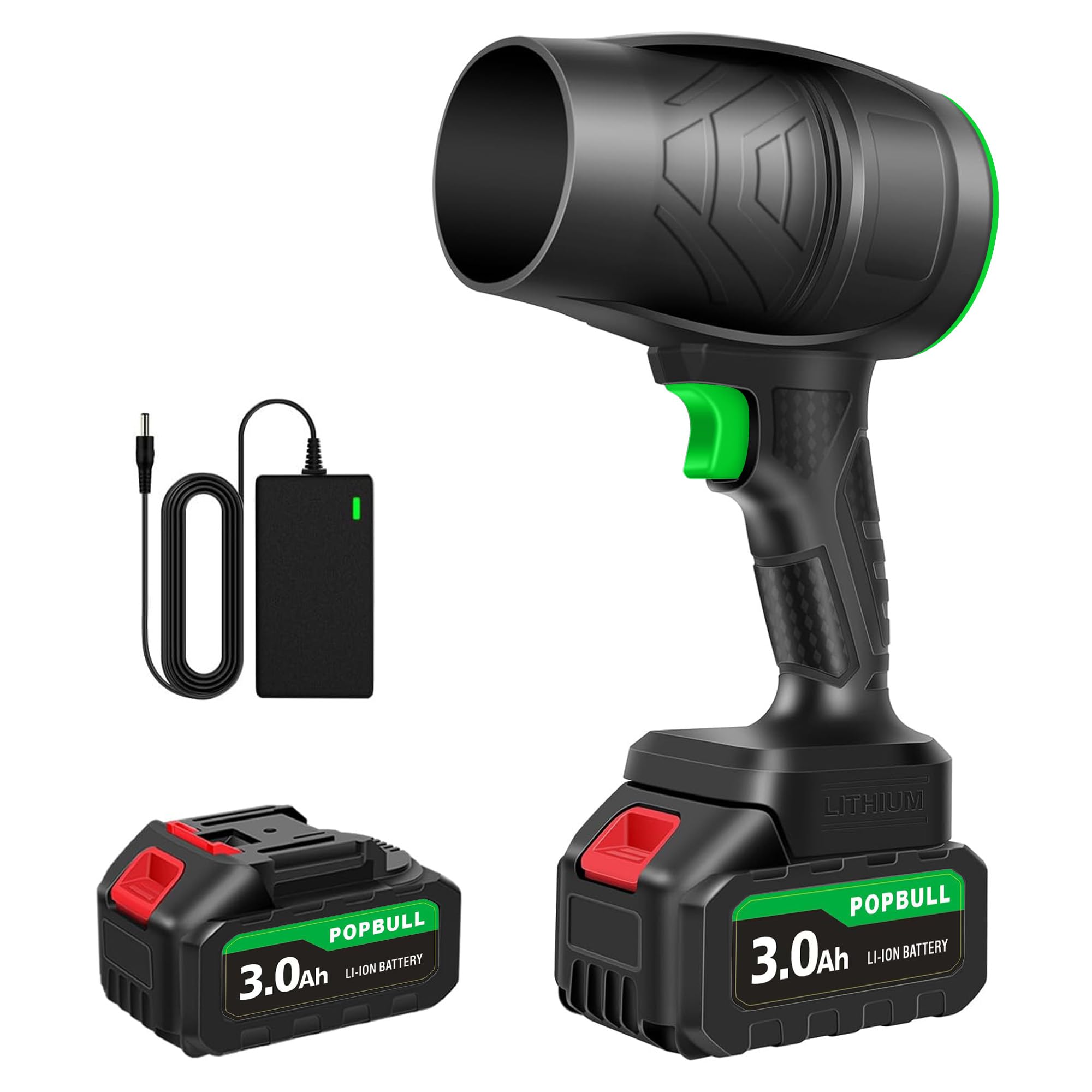 POPBULL Leaf Blower with battery pack for extended outdoor sessions.