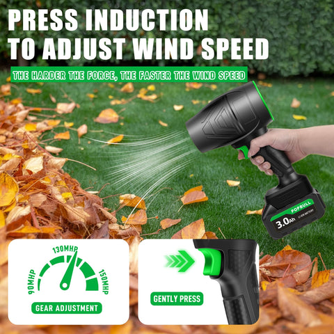POPBULL Leaf Blower with fast charger for quick recharging between tasks.