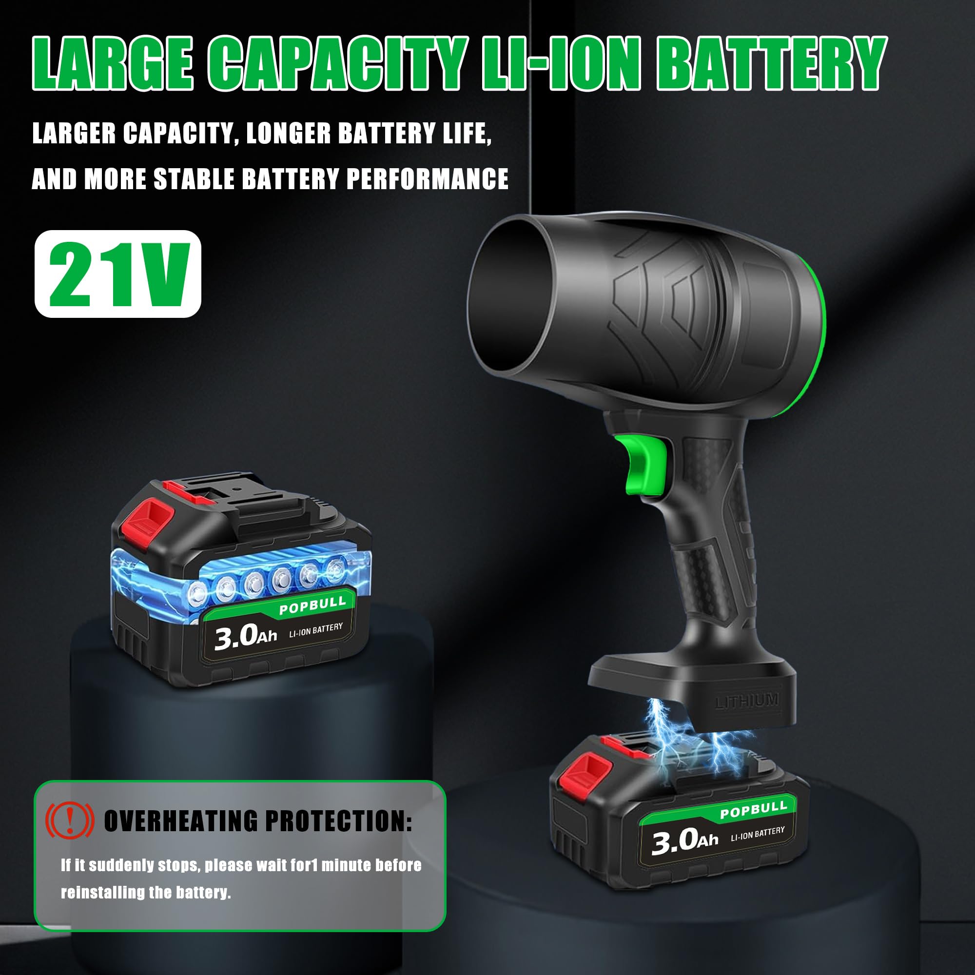 POPBULL Leaf Blower features variable-speed control for precise airflow.