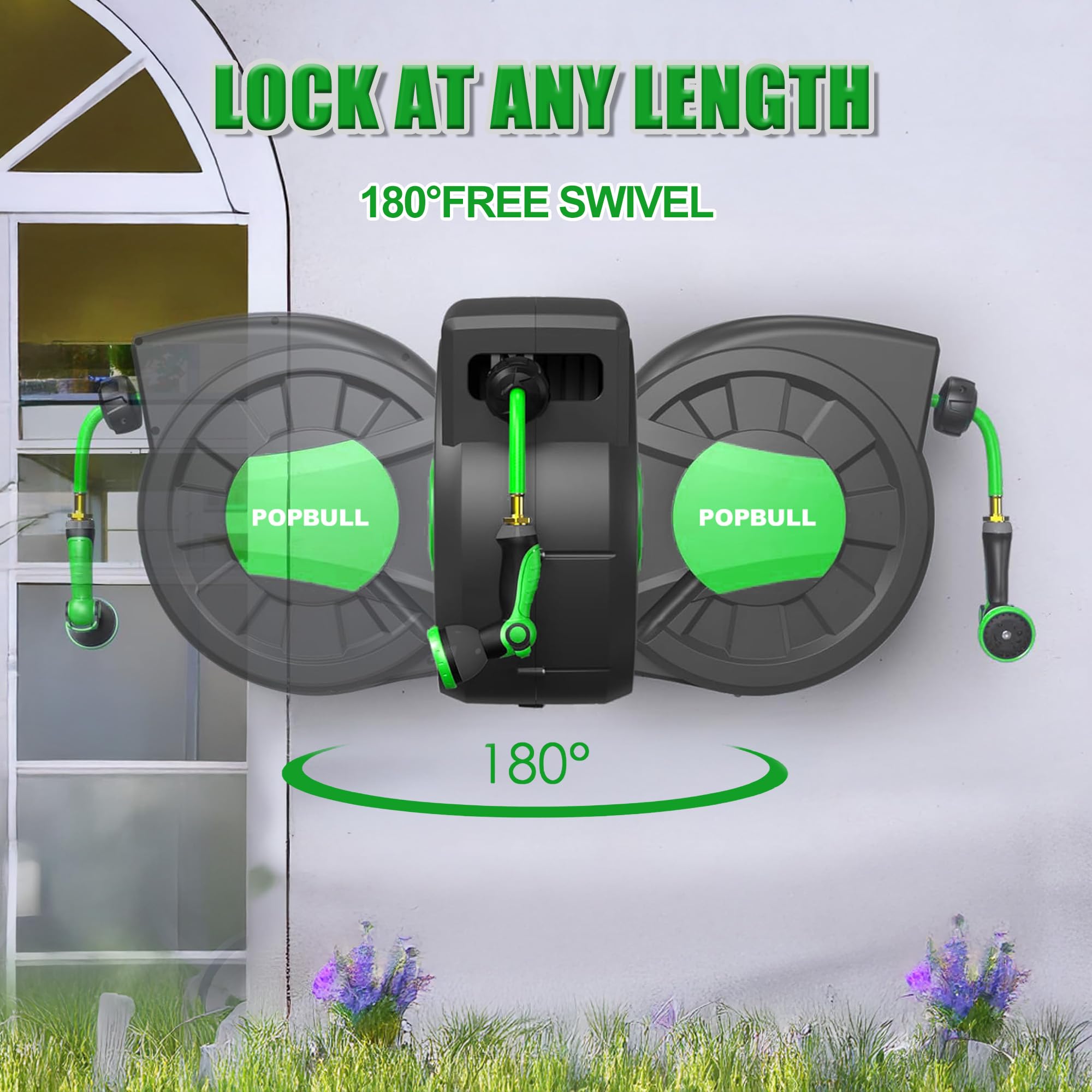 POPBULL wall-mount bracket enabling 180-degree swivel for versatile watering.