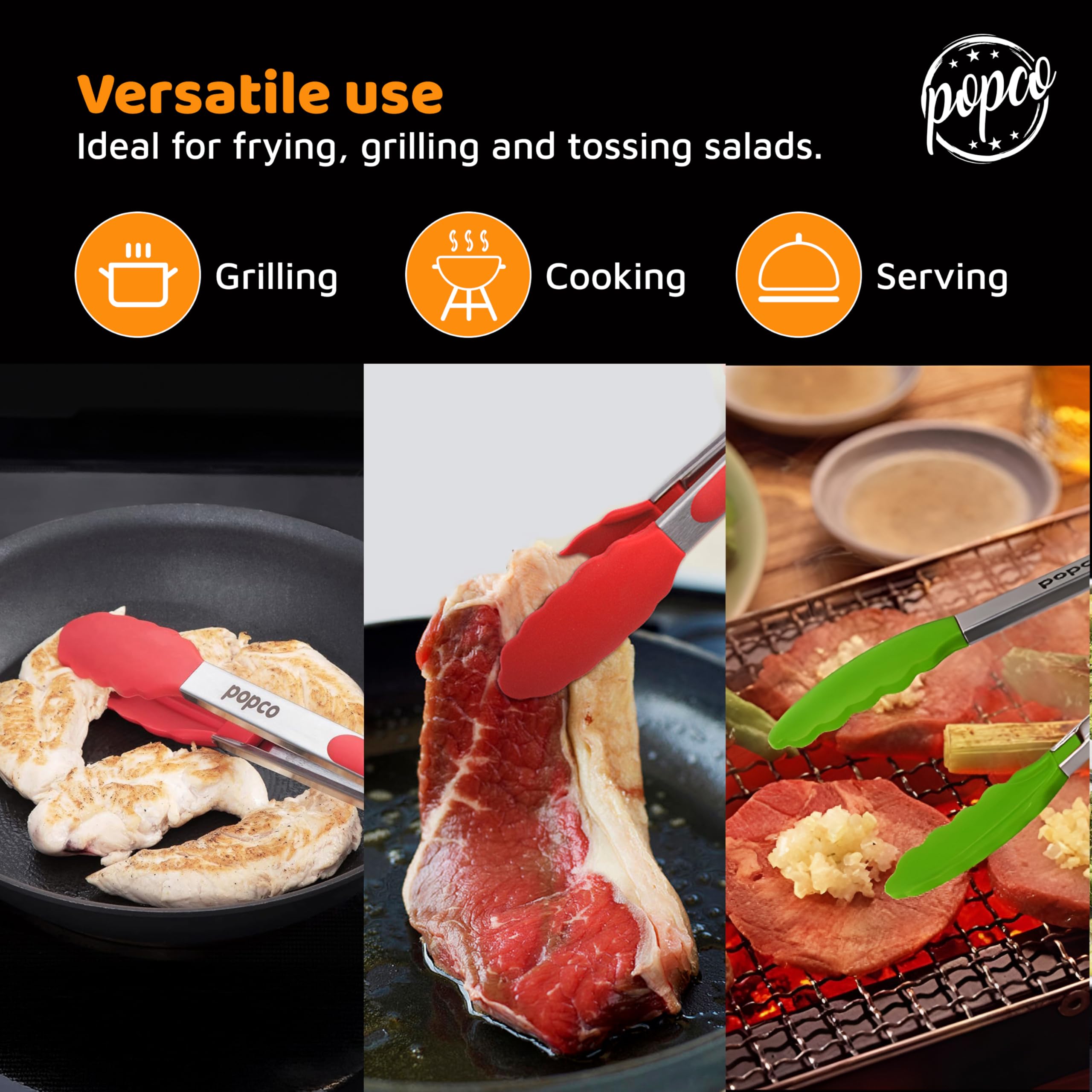 POPCO dishwasher-safe tongs simplify cleanup after meals.