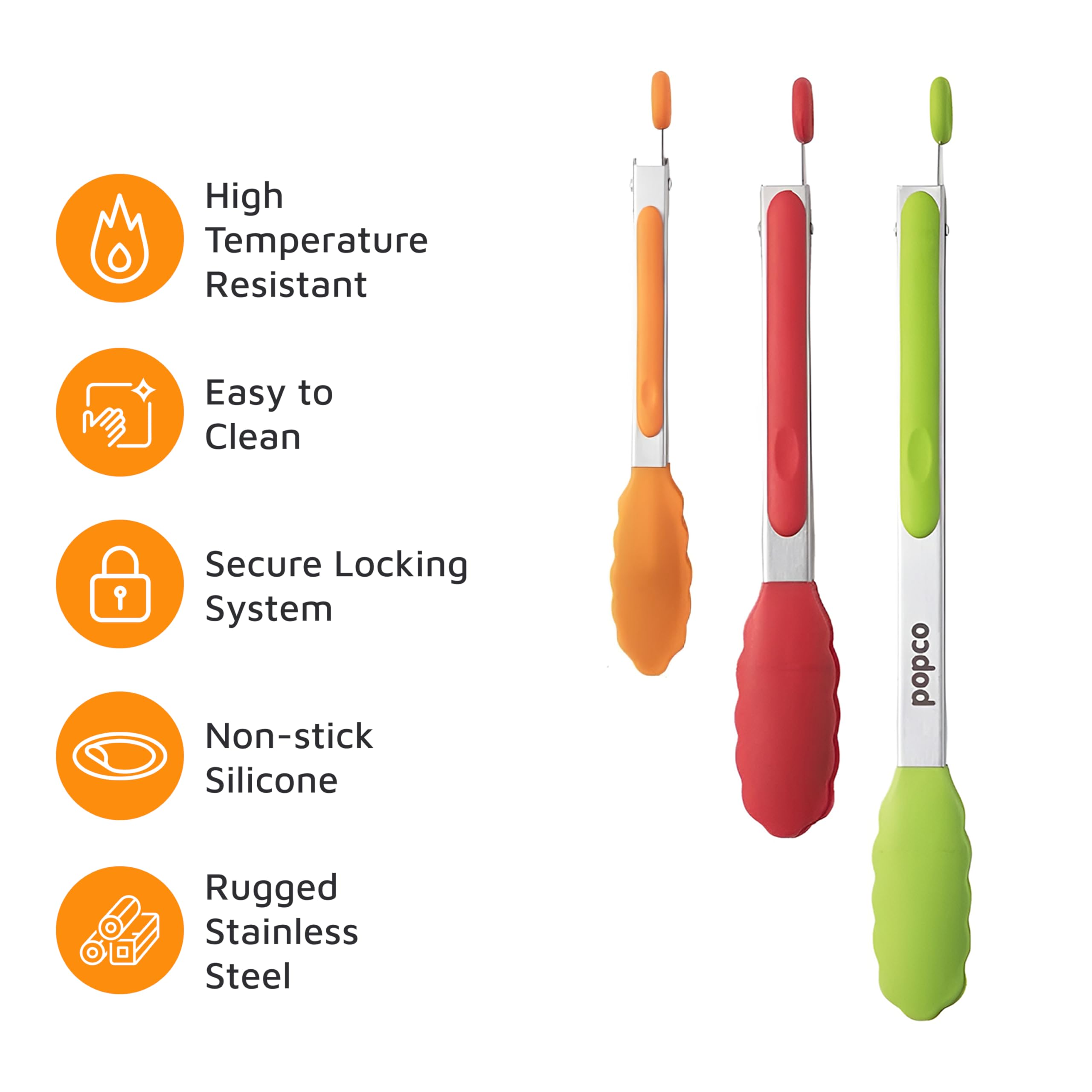 POPCO durable stainless steel construction for lasting kitchen tools.