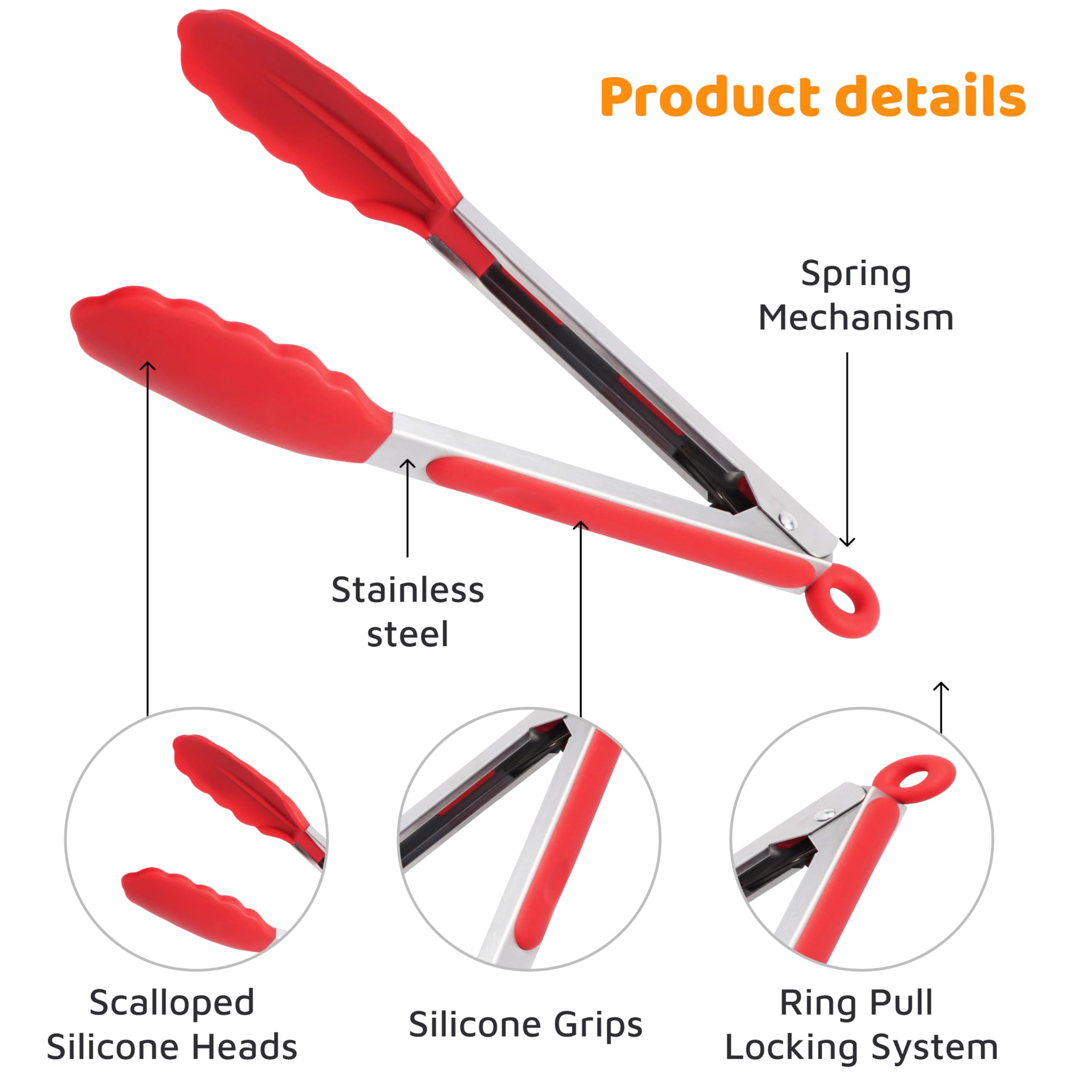 POPCO locking-close design keeps tongs compact in drawers.