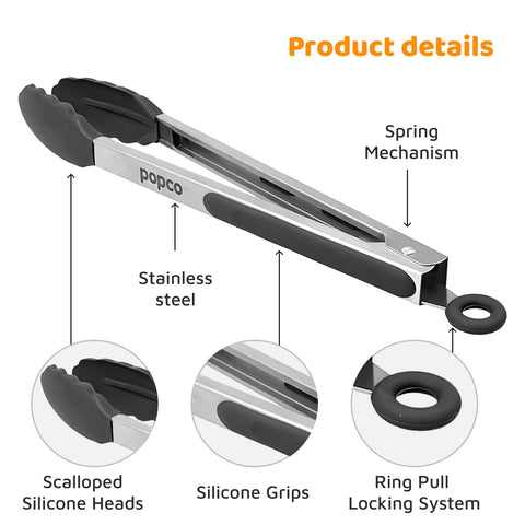 Popco tongs handle pasta and meat with precision.