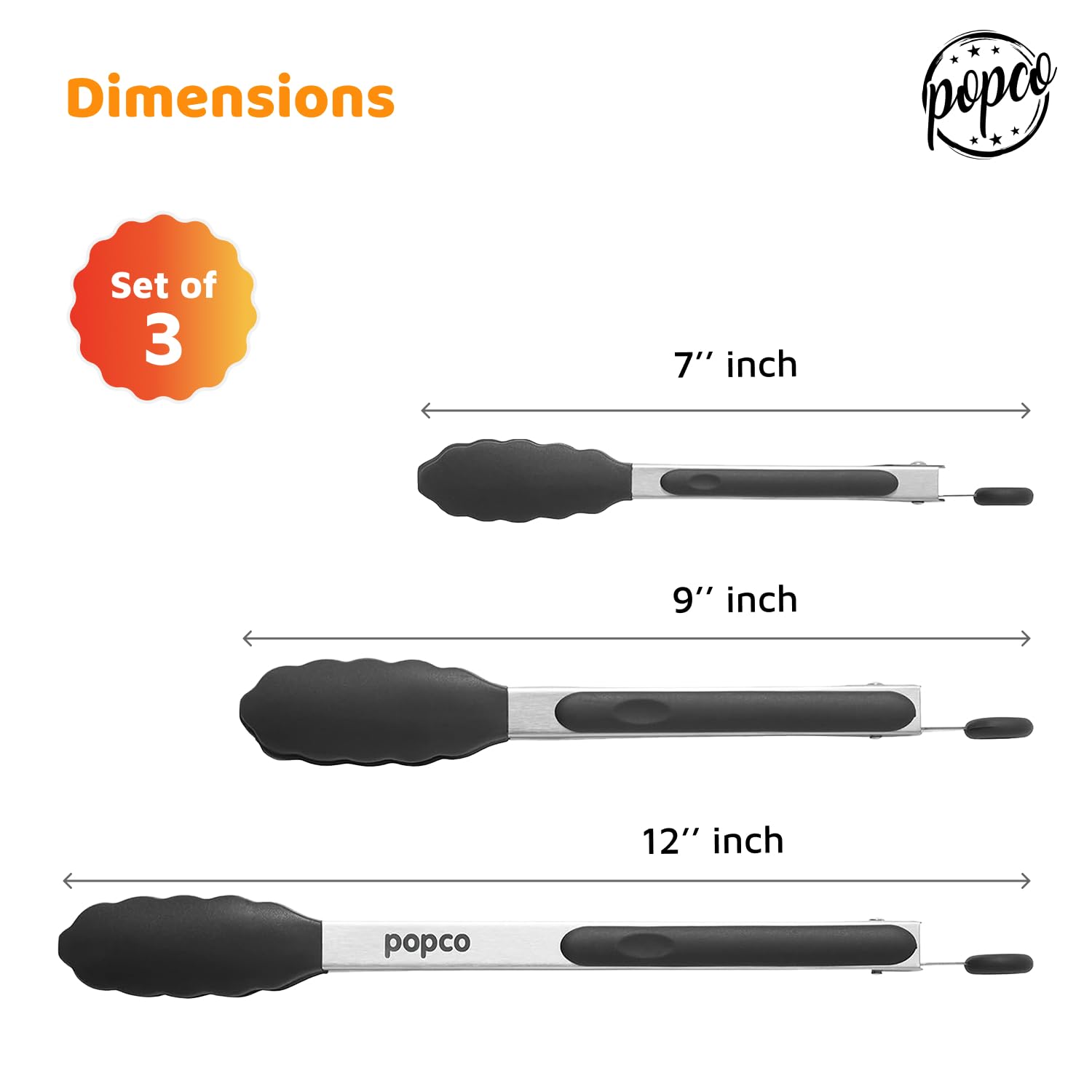 Popco stainless steel handles provide a secure, comfortable grip.