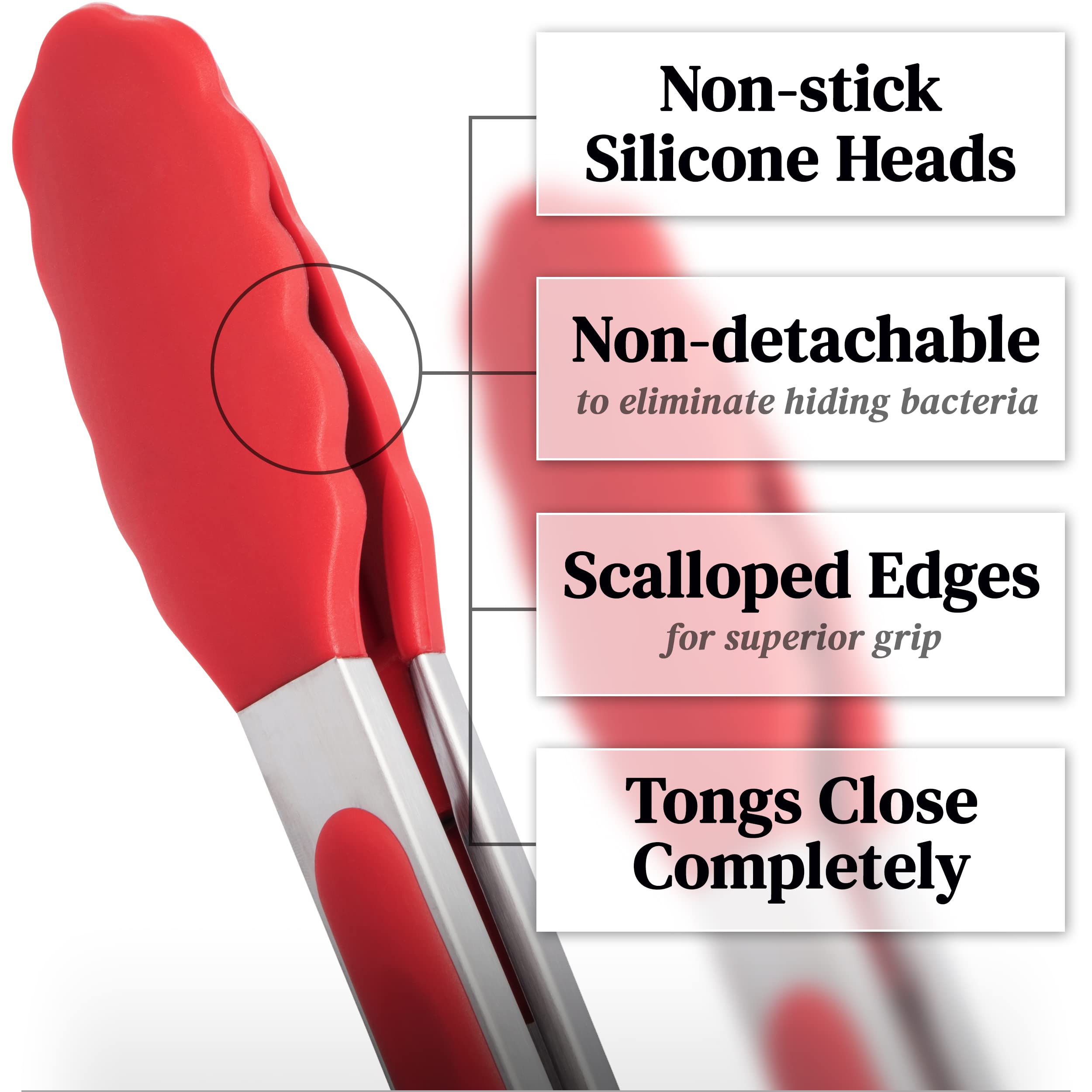 POPCO 12-inch tongs for outdoor grilling and serving.