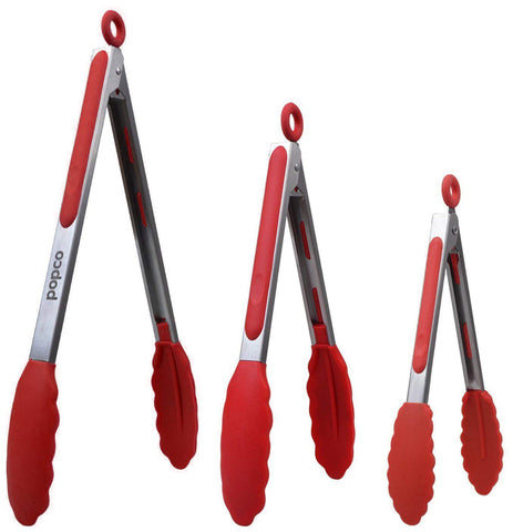 POPCO 7-inch tongs with silicone tips for precise flipping.