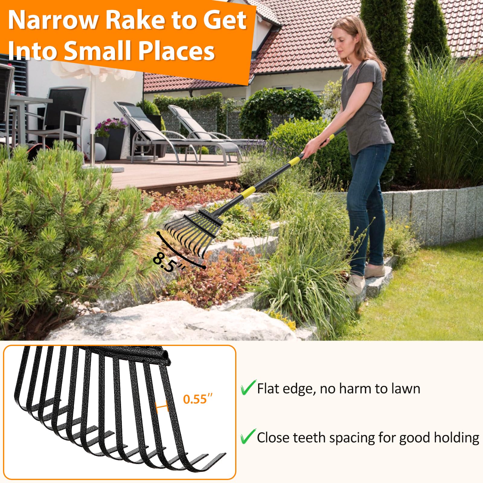 PoPoHoser adjustable-handle rake reaches tall areas for back-friendly use