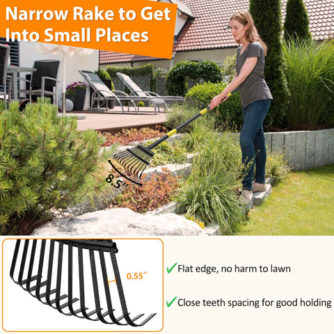 PoPoHoser adjustable-handle rake reaches tall areas for back-friendly use