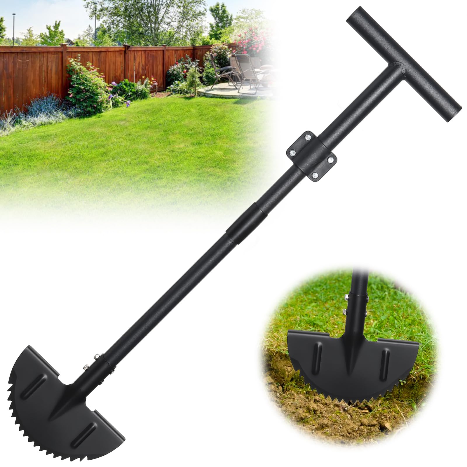 PoPoHoser Edger Half Moon Blade delivering clean lawn borders along a path