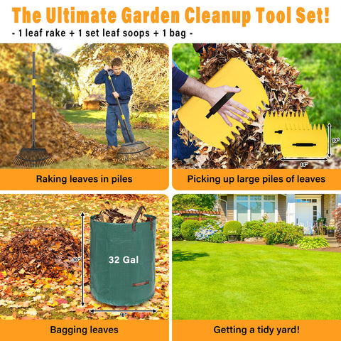 PoPoHoser leaf scoop for easy pickup of large leaf piles.