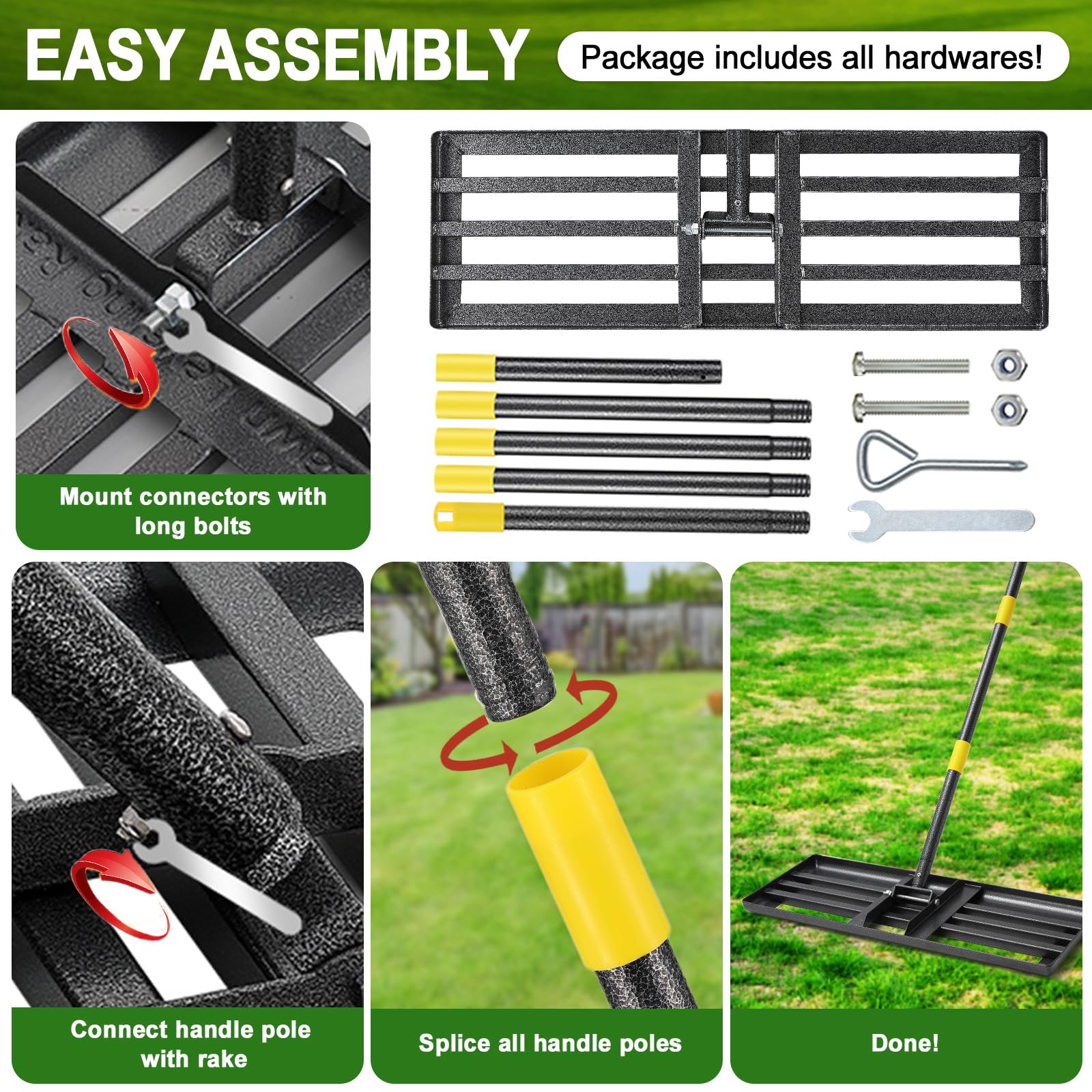 PoPoHoser Leveling rake suits gardens, yards, golf courses, and pastures
