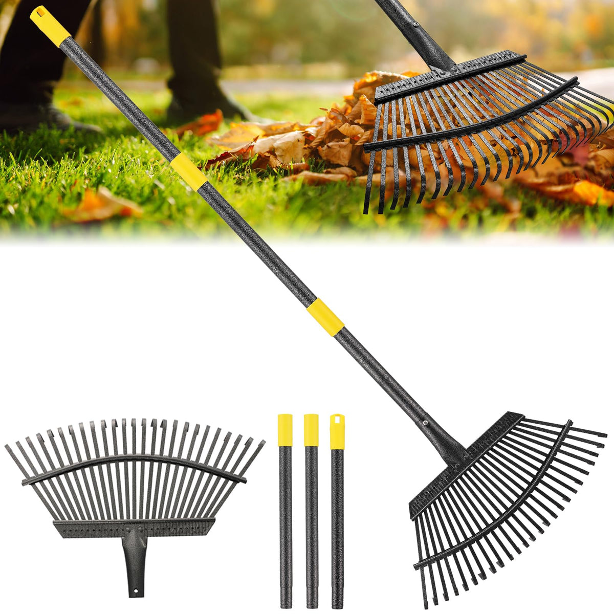 PoPoHoser rake head shows 18-inch width for efficient lawn clearing