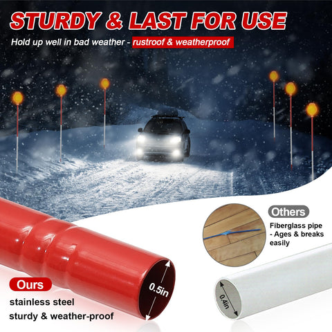 PoPoHoser snow stakes with a metal post designed for durability in extreme weather.