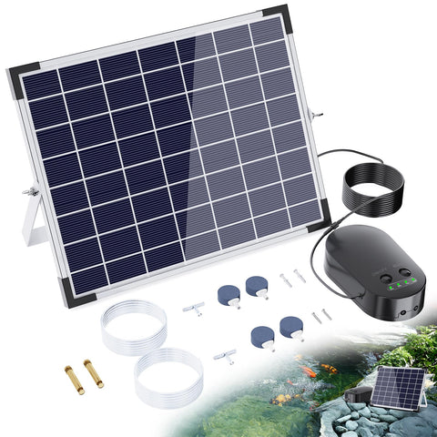 POPOSOAP 15W solar pond aerator with battery boosts pond health during cloudy days
