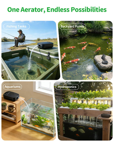 POPOSOAP 2W aerator in action for small ponds and fish tanks.