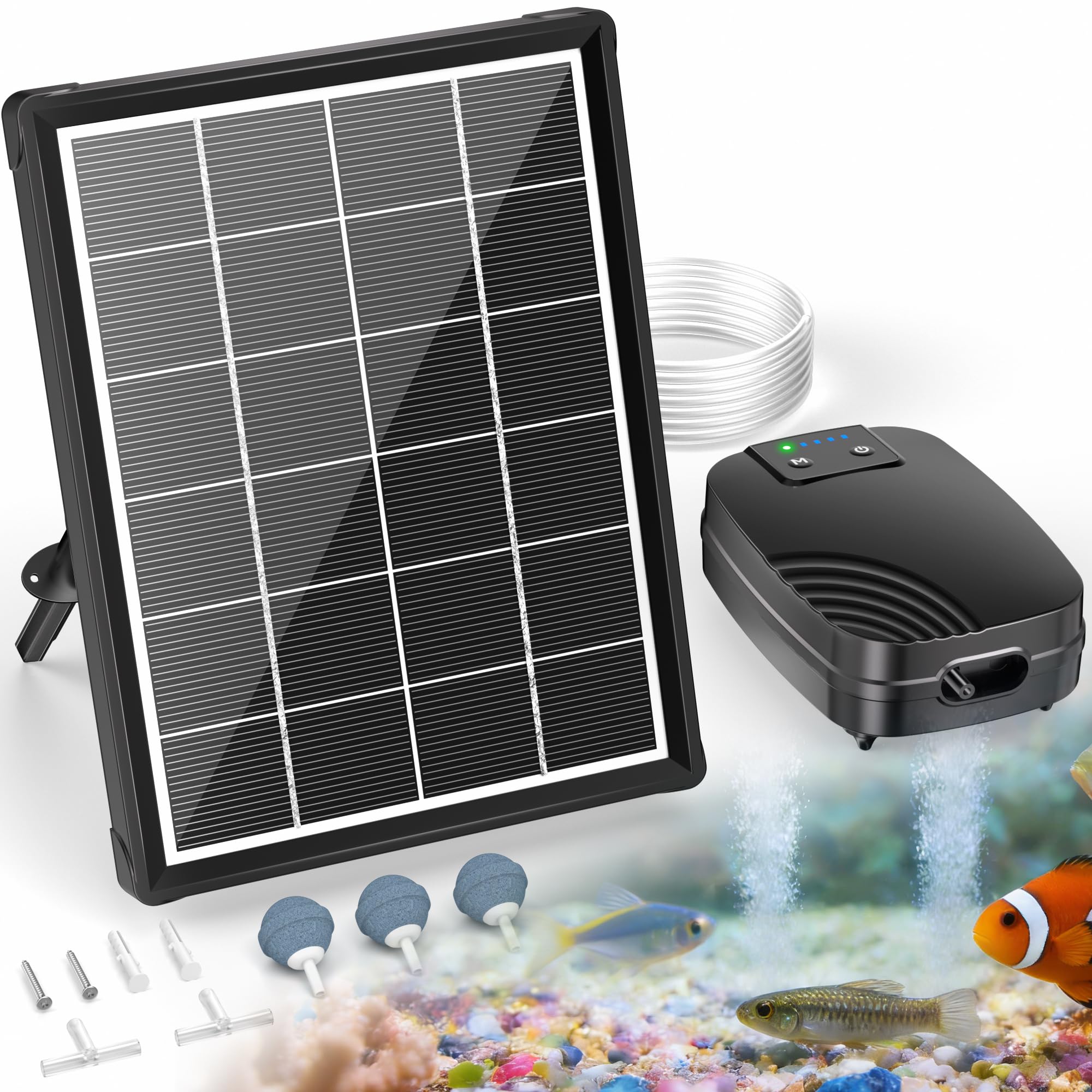 POPOSOAP 4W Solar Pond Aerator with separated panel enables wire-free installation for small ponds.