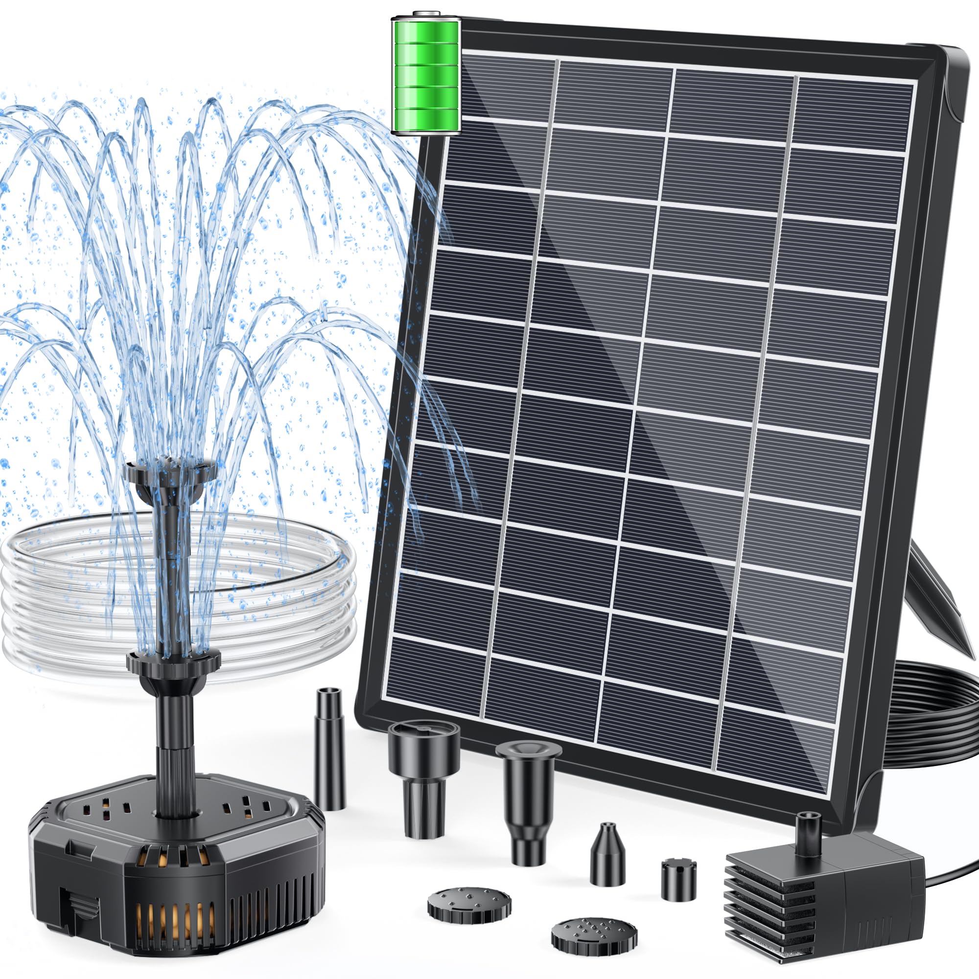 POPOSOAP 6.5W solar pump with filter box keeps pond water clearer.