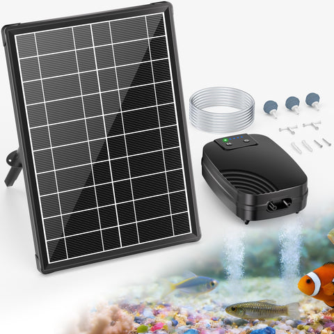 POPOSOAP 8W solar pond aerator front view with active bubbles for small ponds.