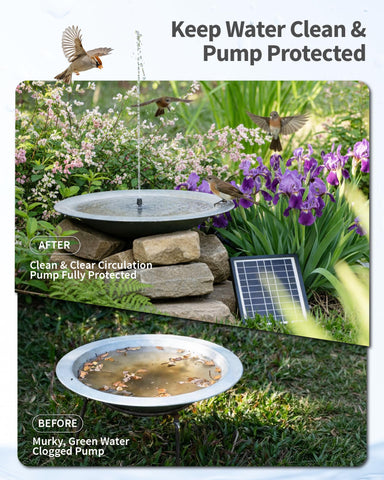 POPOSOAP solar pump with built in 3600mAh battery backup for cloudy days.
