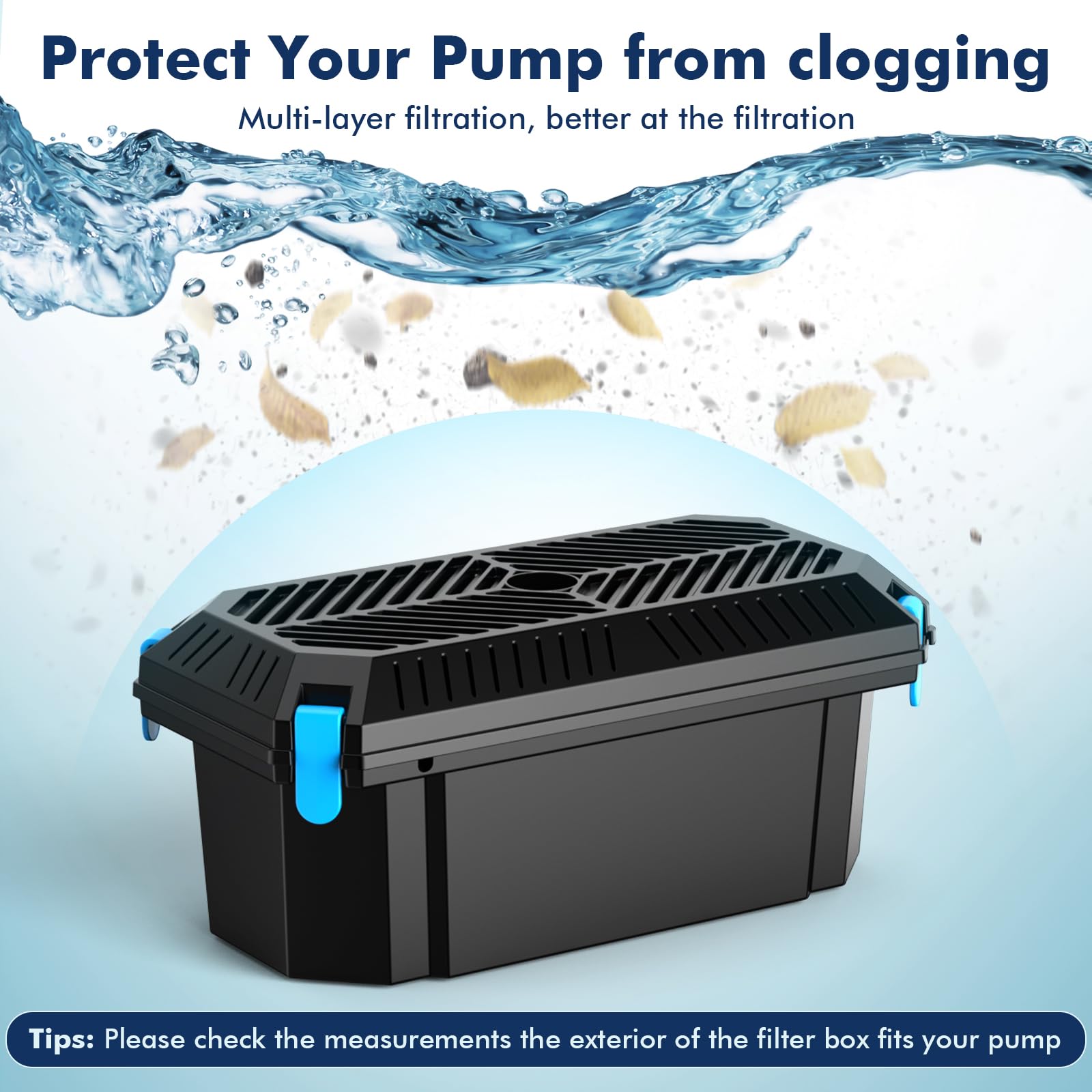 POPOSOAP pond filter box measures 12.5 x 6.5 x 5.43 inches.
