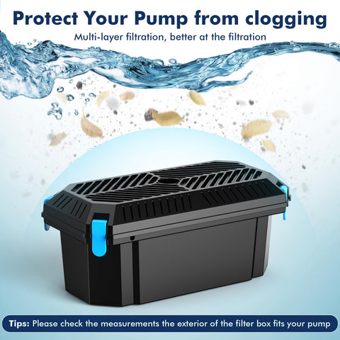 POPOSOAP pond filter box measures 12.5 x 6.5 x 5.43 inches.
