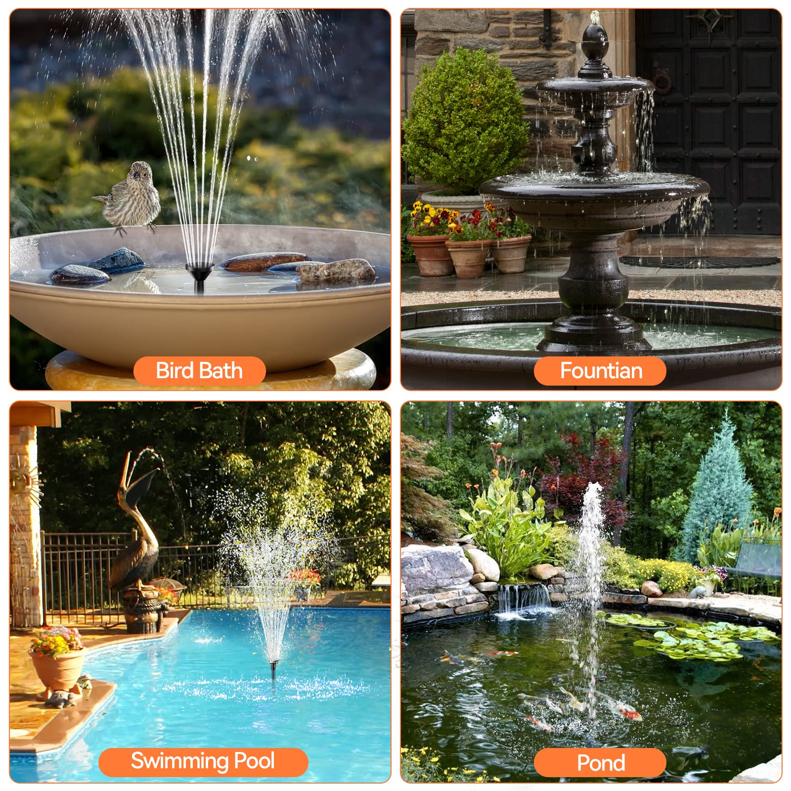 POPOSOAP pond fountain setup demonstrates solar-powered outdoor water feature.