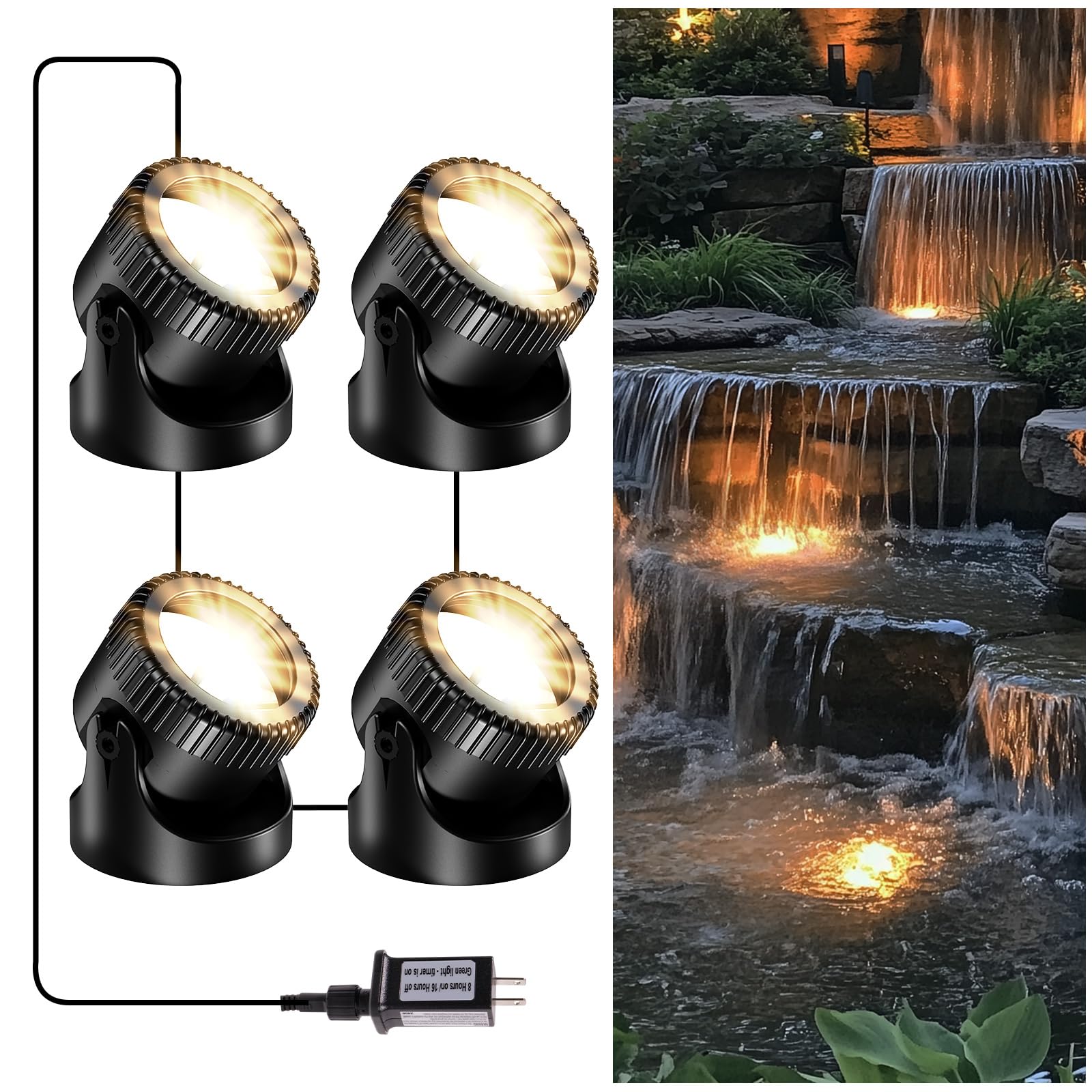 POPOSOAP pond lights 4-in-1 warm white illuminate ponds and fountains with a cozy glow.