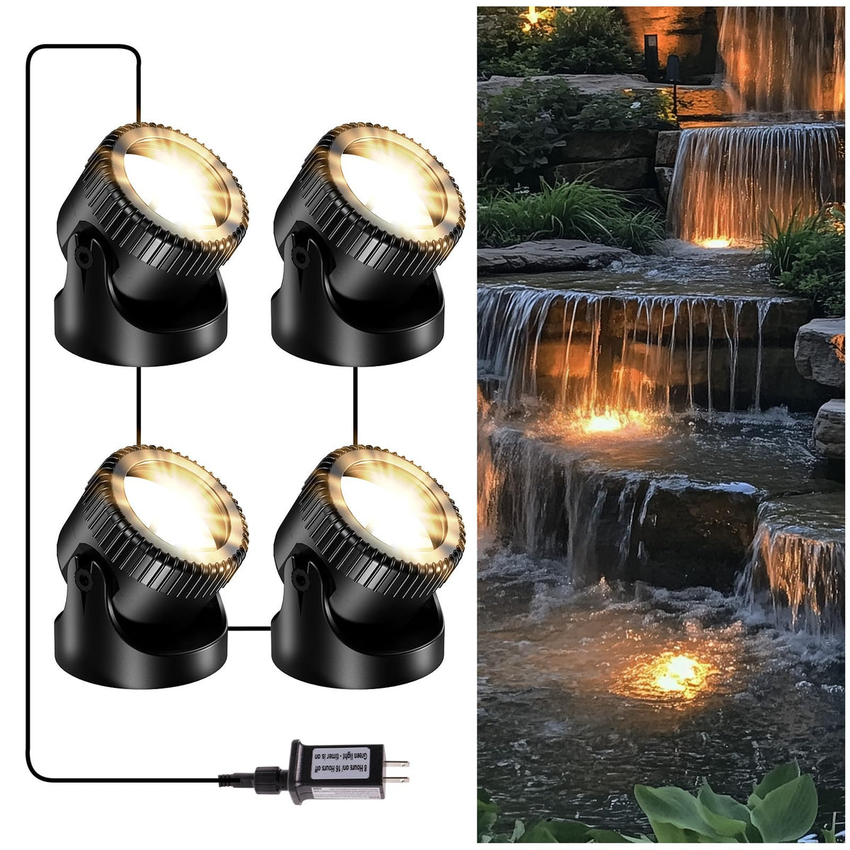 POPOSOAP pond lights 4-in-1 warm white illuminate ponds and fountains with a cozy glow.
