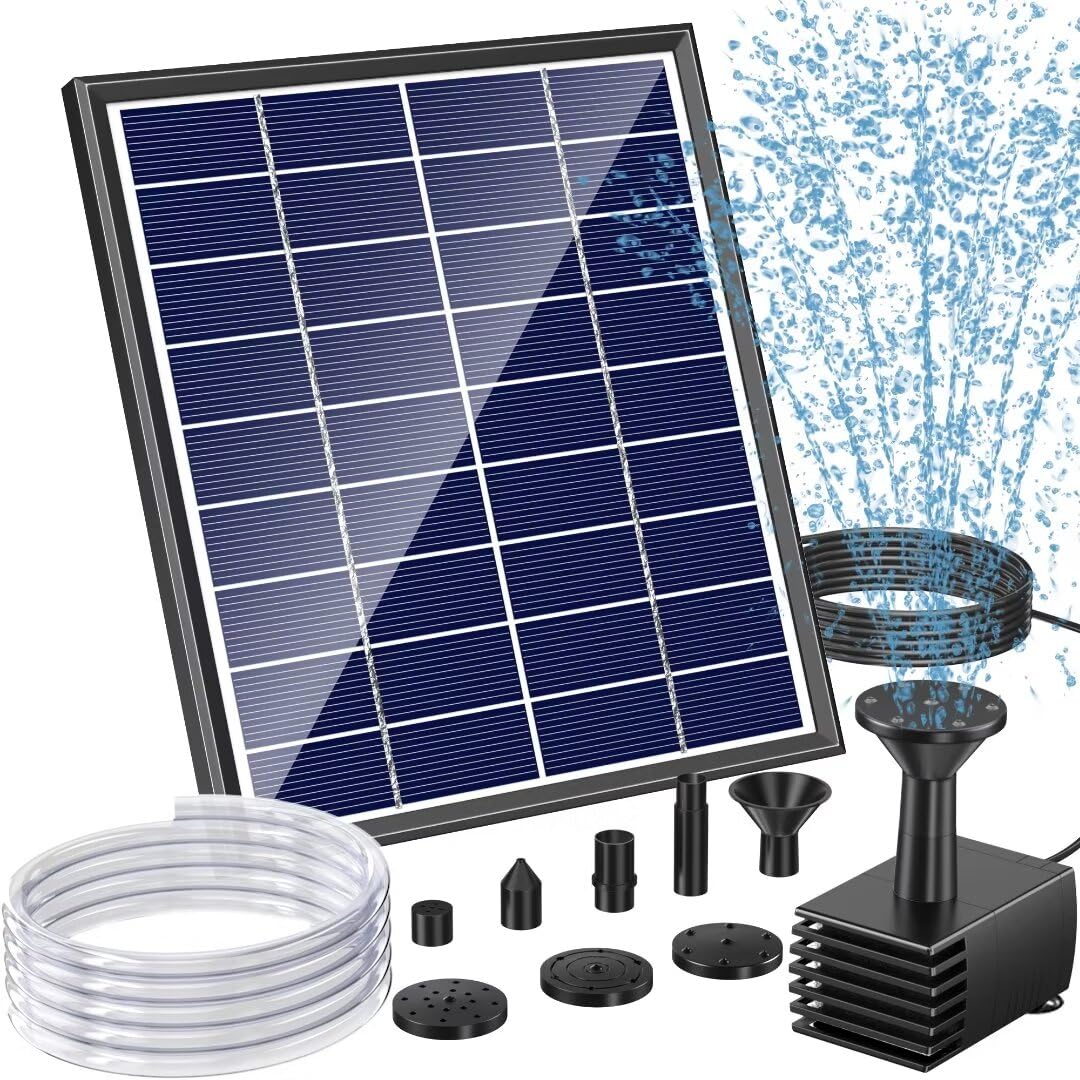 POPOSOAP solar panel powers steady fountain spray in sunny bird baths.