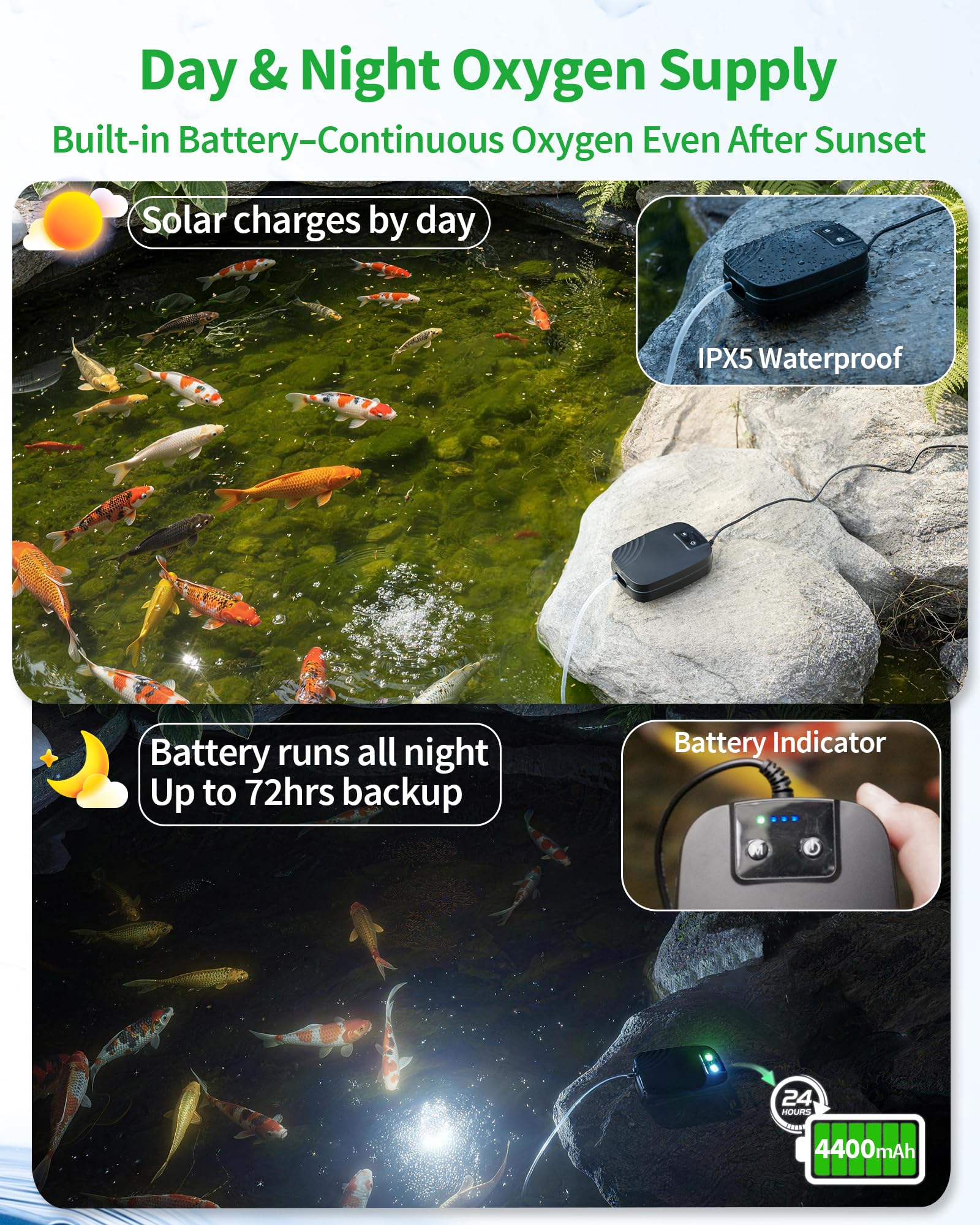 POPOSOAP solar panel and aerator during daylight charging built-in 4400mAh battery.